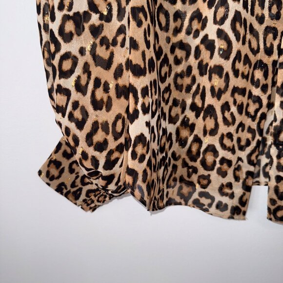 Chicos Leopard Print Button-Up Blouse Size 10 Polyester Long Sleeve Womens - Picture 4 of 6